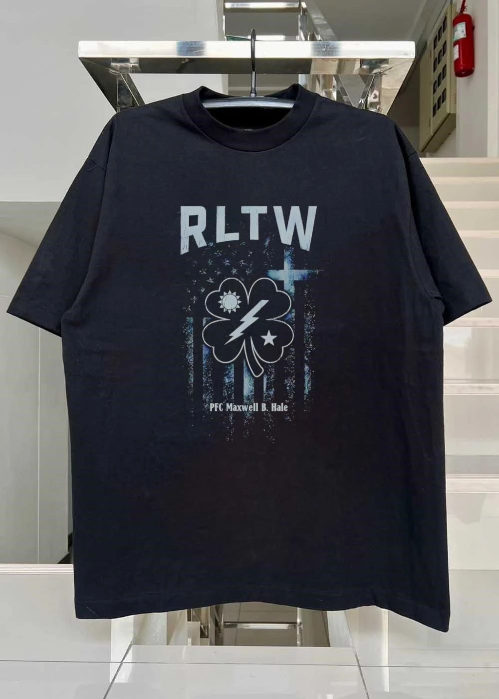 PFC Maxwell B. Hale RLTW Four Leaf Clover Lightning Bolt Stars Shirt