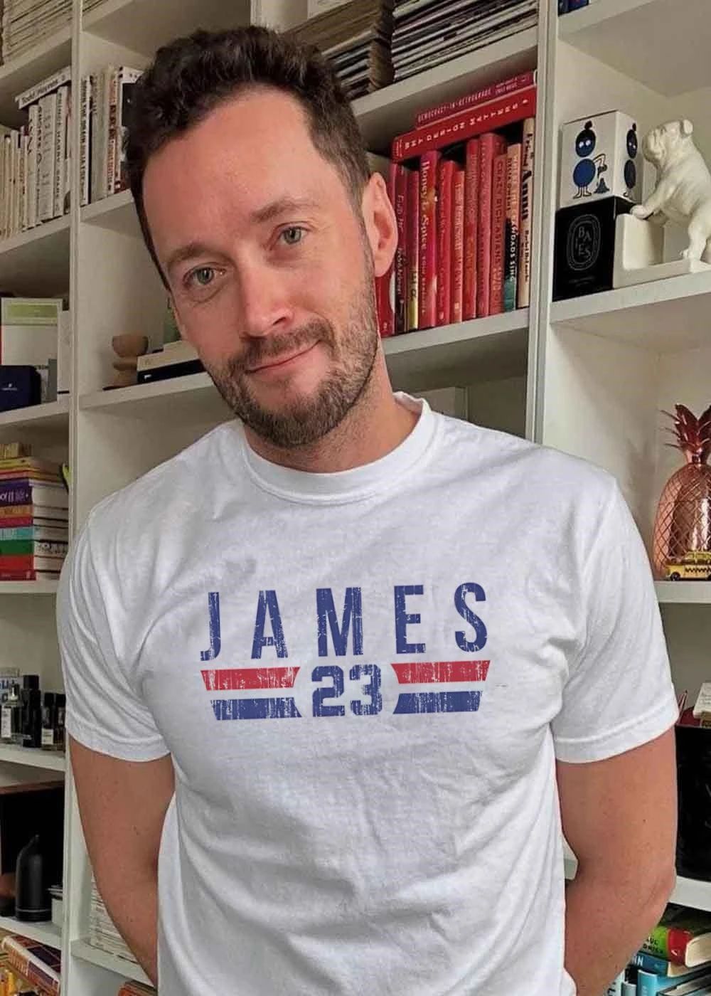James 23 Apparel Distressed Red White and Blue Basketball Jersey shirt