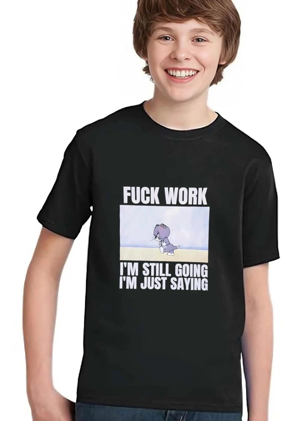 Fuck Work Im Still Going Just Saying Cartoon Angry Cat Walking shirt
