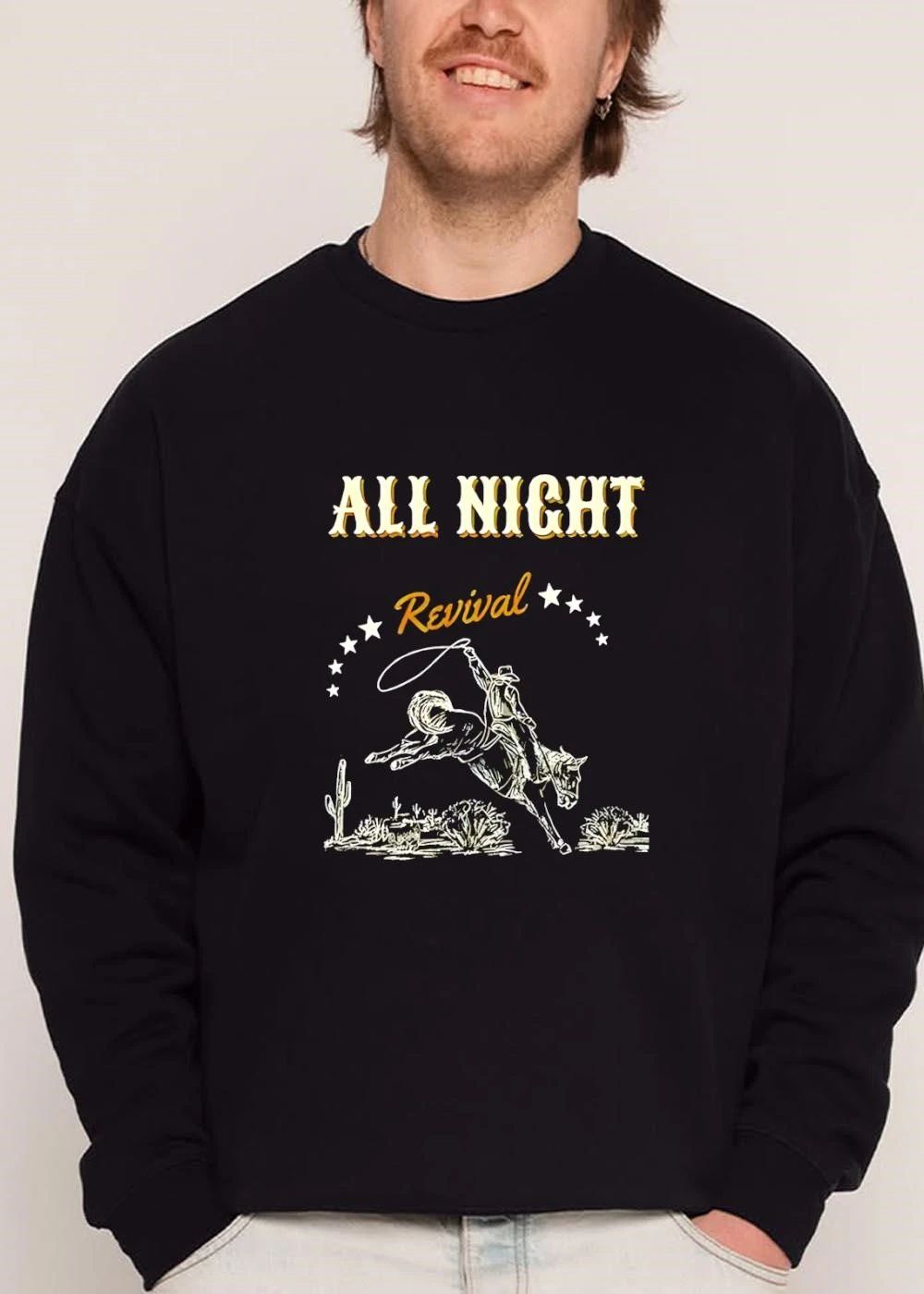 All Night Revival Cowboy Bucking Horse Desert Cactus Line Art shirt