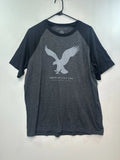 American Eagle Raglan T-Shirt Eagle Logo Graphic Tee Black Gray Adult Large