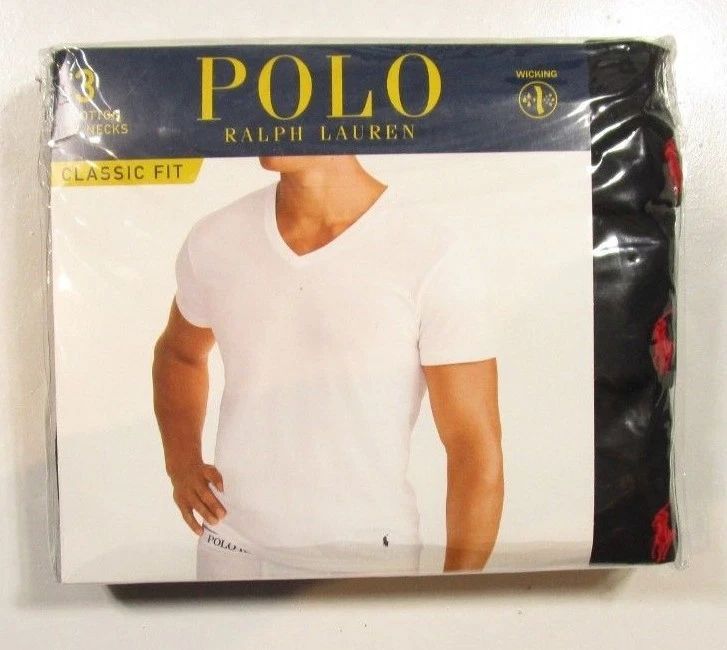 Polo Ralph Lauren Men's Black Classic Fit V-Neck Moisture Wicking T-Shirt 3 Pack