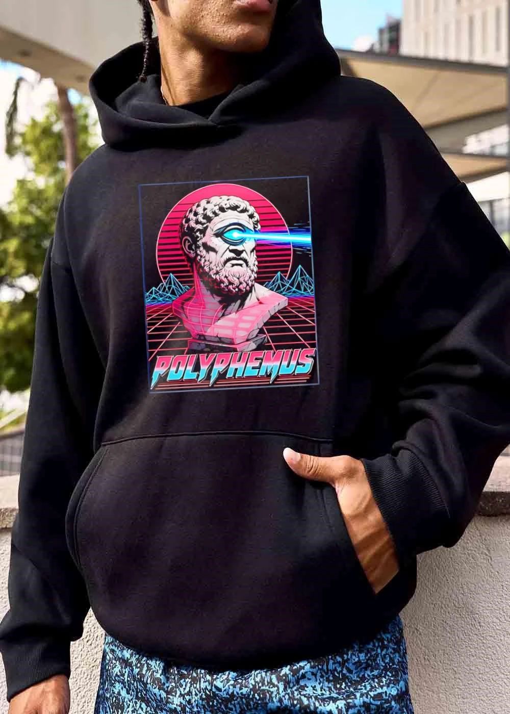 Polyphemus Retro Synthwave Neon Cyclops Bust Glowing Laser Eye Grid shirt