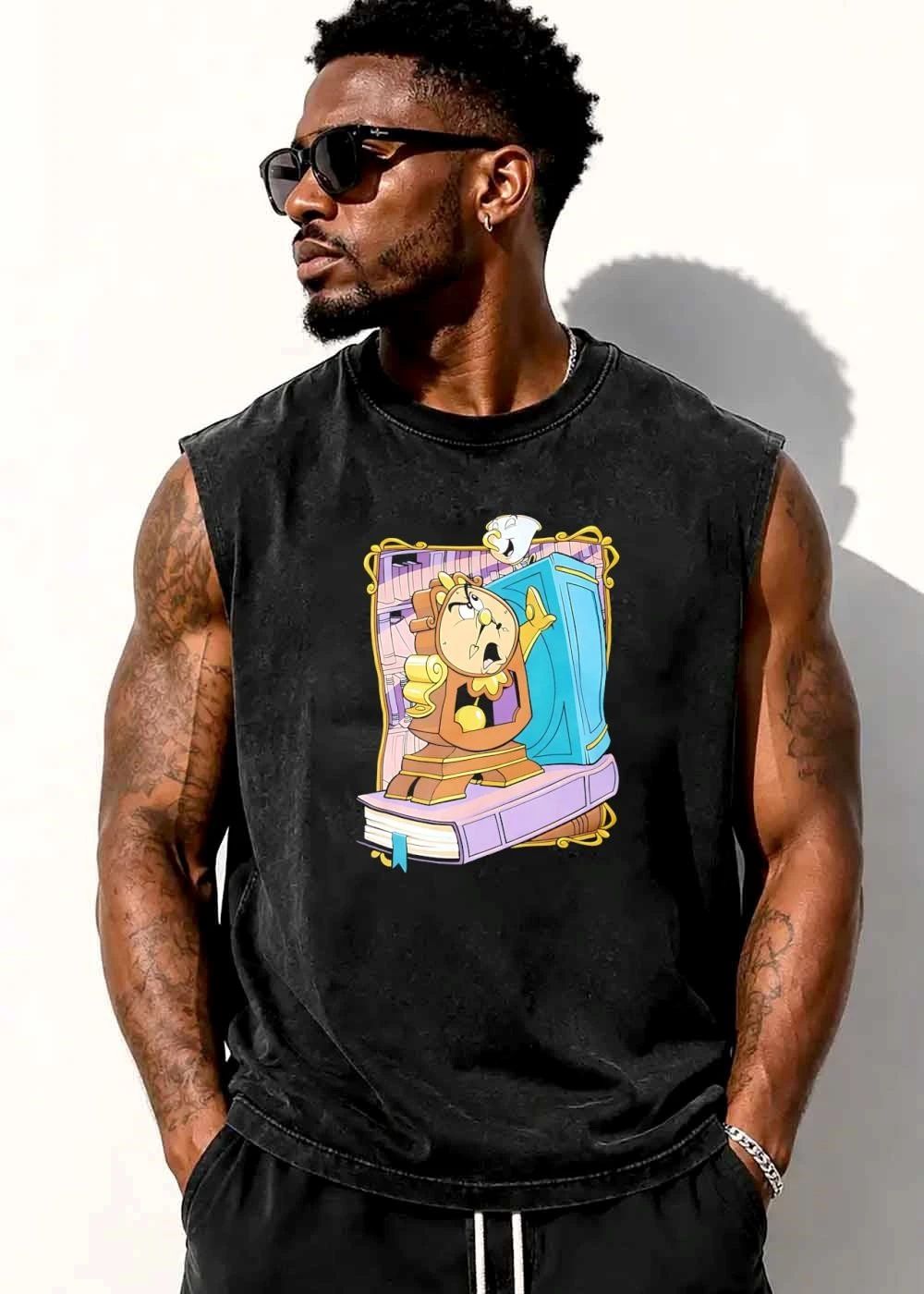 Cartoon Cogsworth Clock Chip Teacup Blue Armoire Books Frame shirt