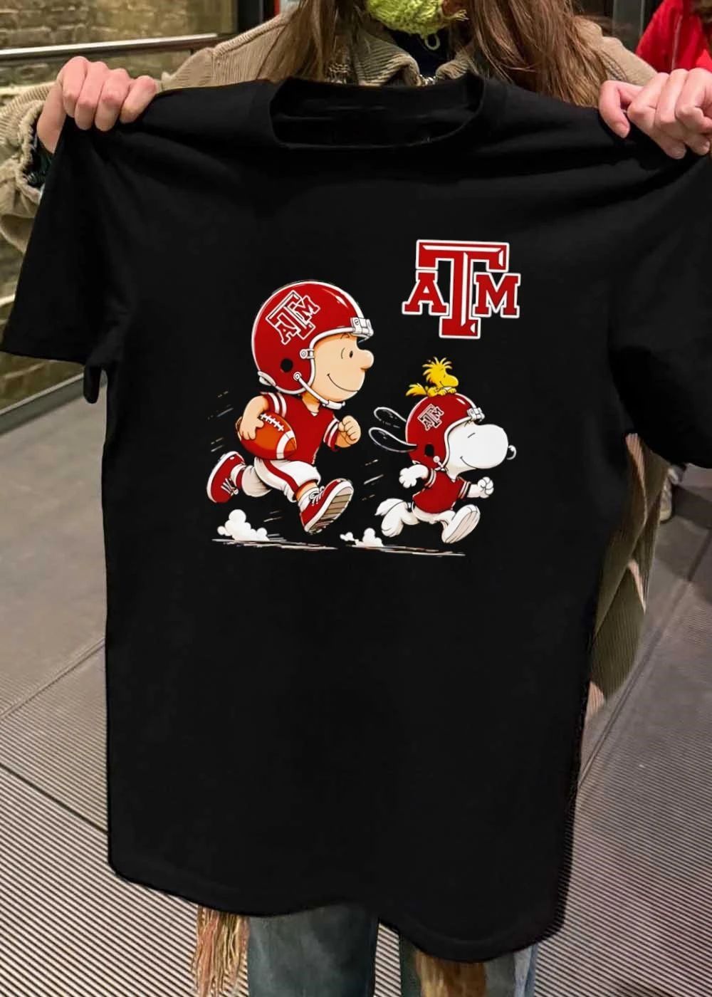 Peanuts Characters Running with Football Texas A&M ATM Shirt