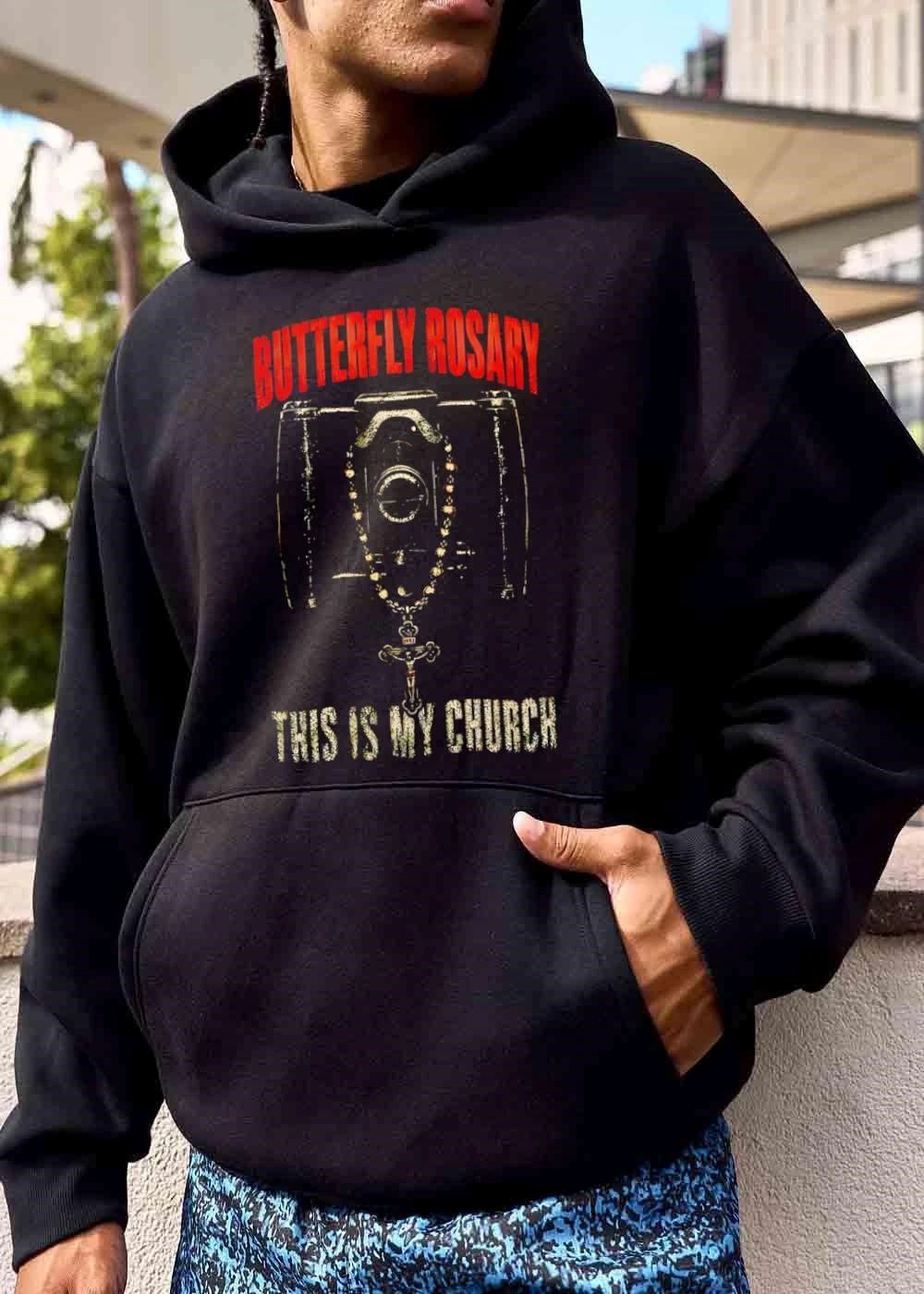 Butterfly Rosary This Is My Church Vintage Camera Crucifix Pendant shirt