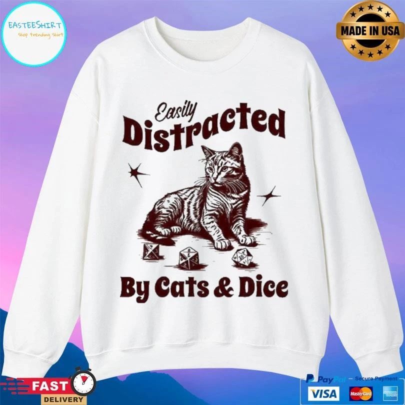 Easily Distracted By Cats And Dice Dungeons And Dragons T-shirts