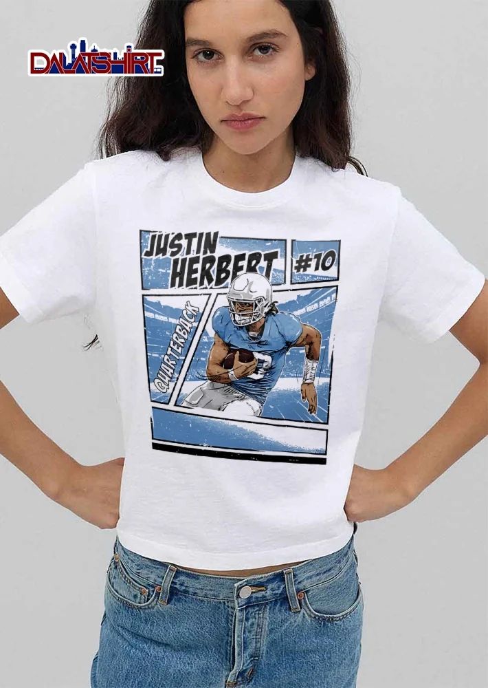 Justin Herbert Quarterback 10 Comic Book Panel Action Halftone shirt