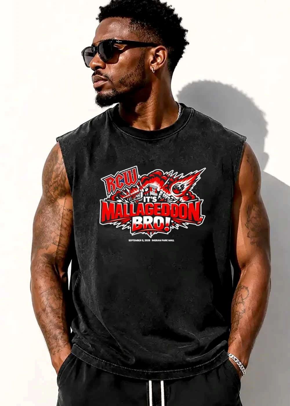 Rcw Its Mallageddon Bro September 5 2026 Ingram Park Mall Flaming Meteor Striking Building Explosion shirt