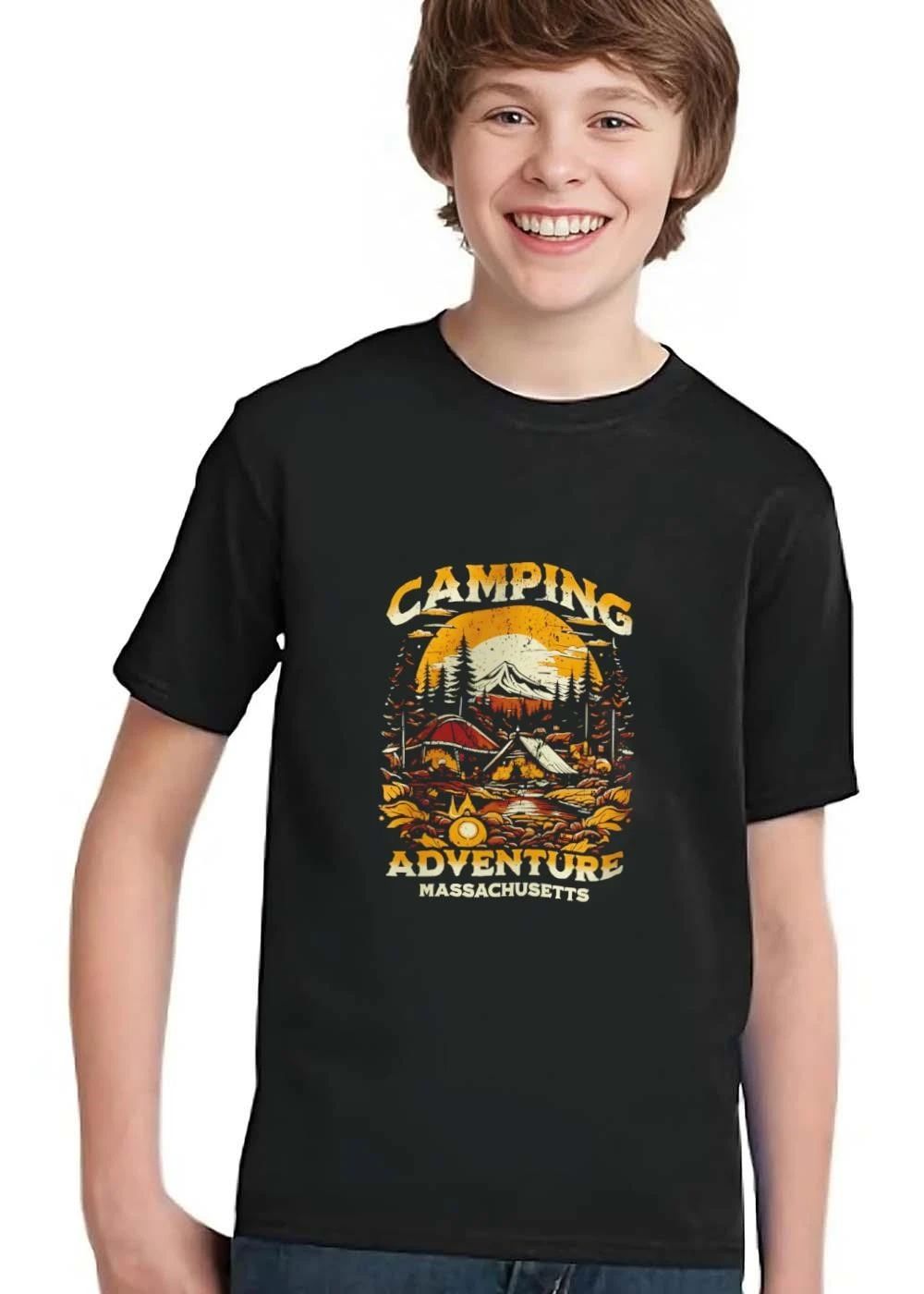 Camping Adventure Massachusetts Vintage Distressed Mountain Campsite Sunset shirt