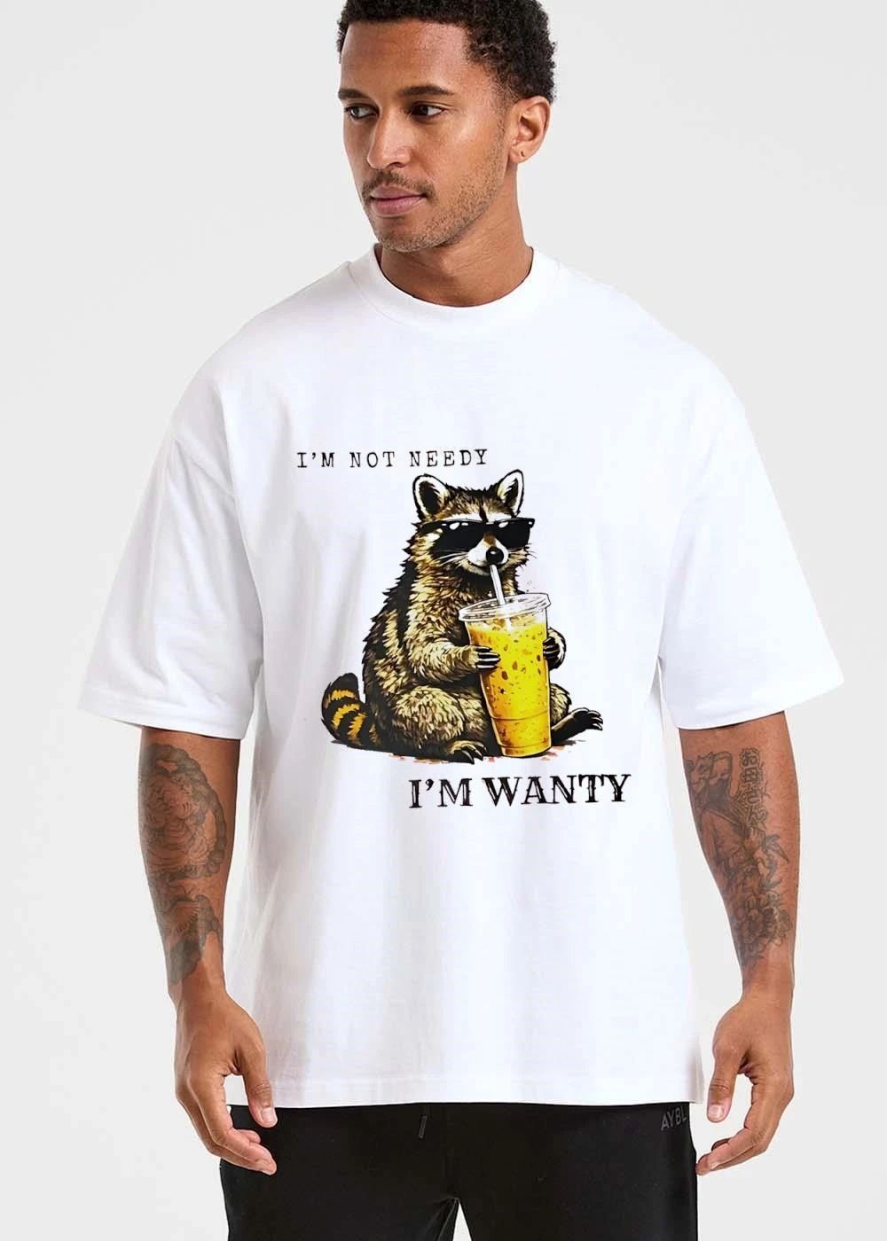 Im Not Needy Wanty Raccoon Wearing Black Sunglasses Drinking Iced Beverage shirt
