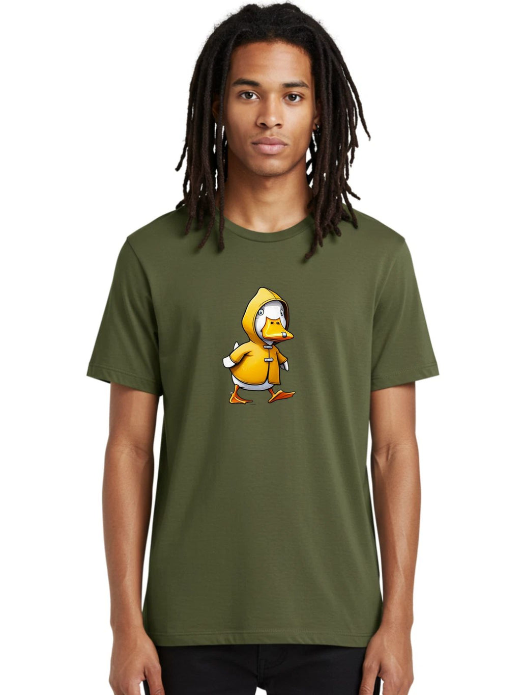 Duck-In-Yellow-Raincoat-4 Mens Graphic Tee, 100% Cotton, Casual Summer Wear