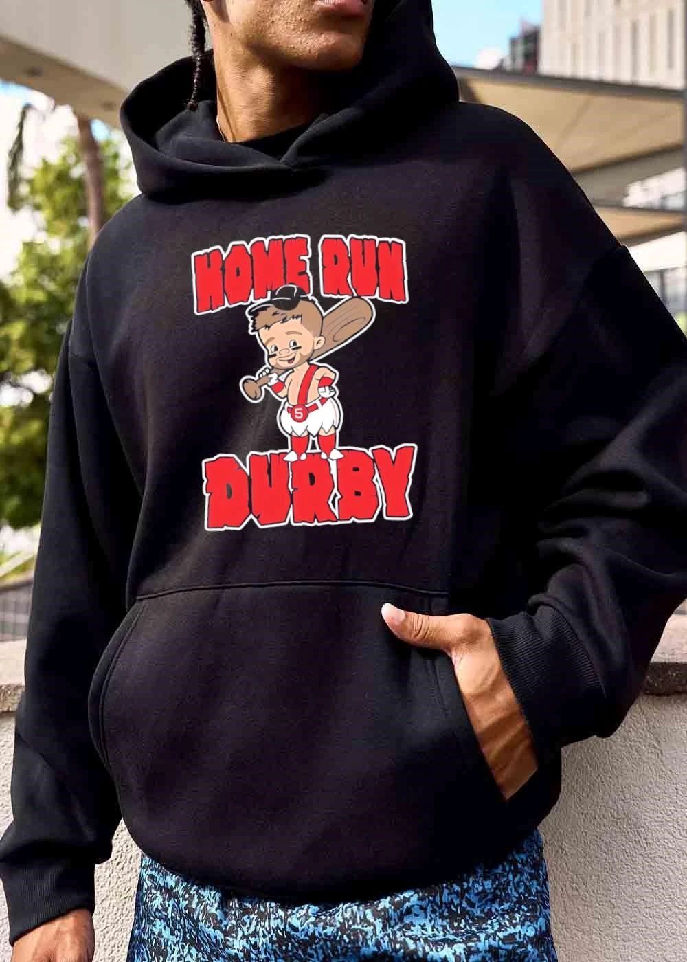 Home Run Durby Cartoon Caveman Baseball Player Holding Bat shirt