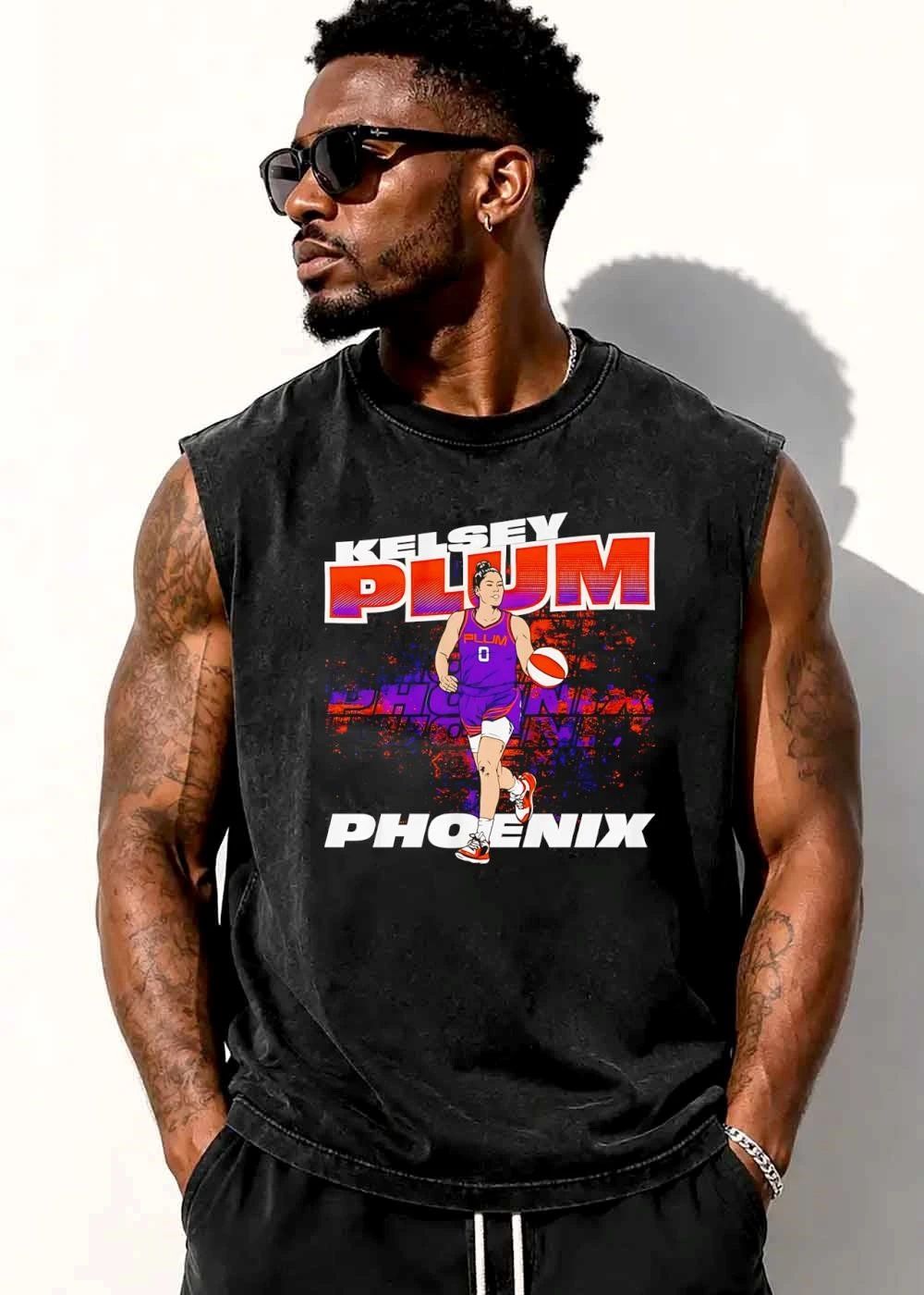 Phoenix Kelsey Plum Retro Bootleg Illustration Player Dribbling Basketball shirt