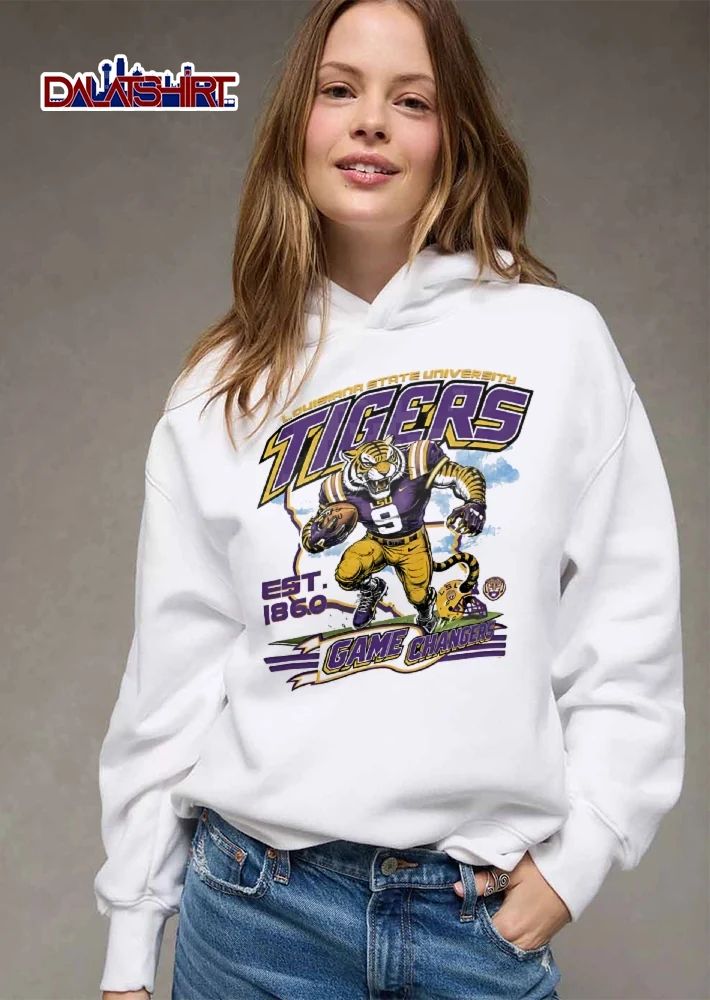 Louisiana State University Tigers NCAA Game Changers Est 1860 Football Mascot Running Map Outline shirt