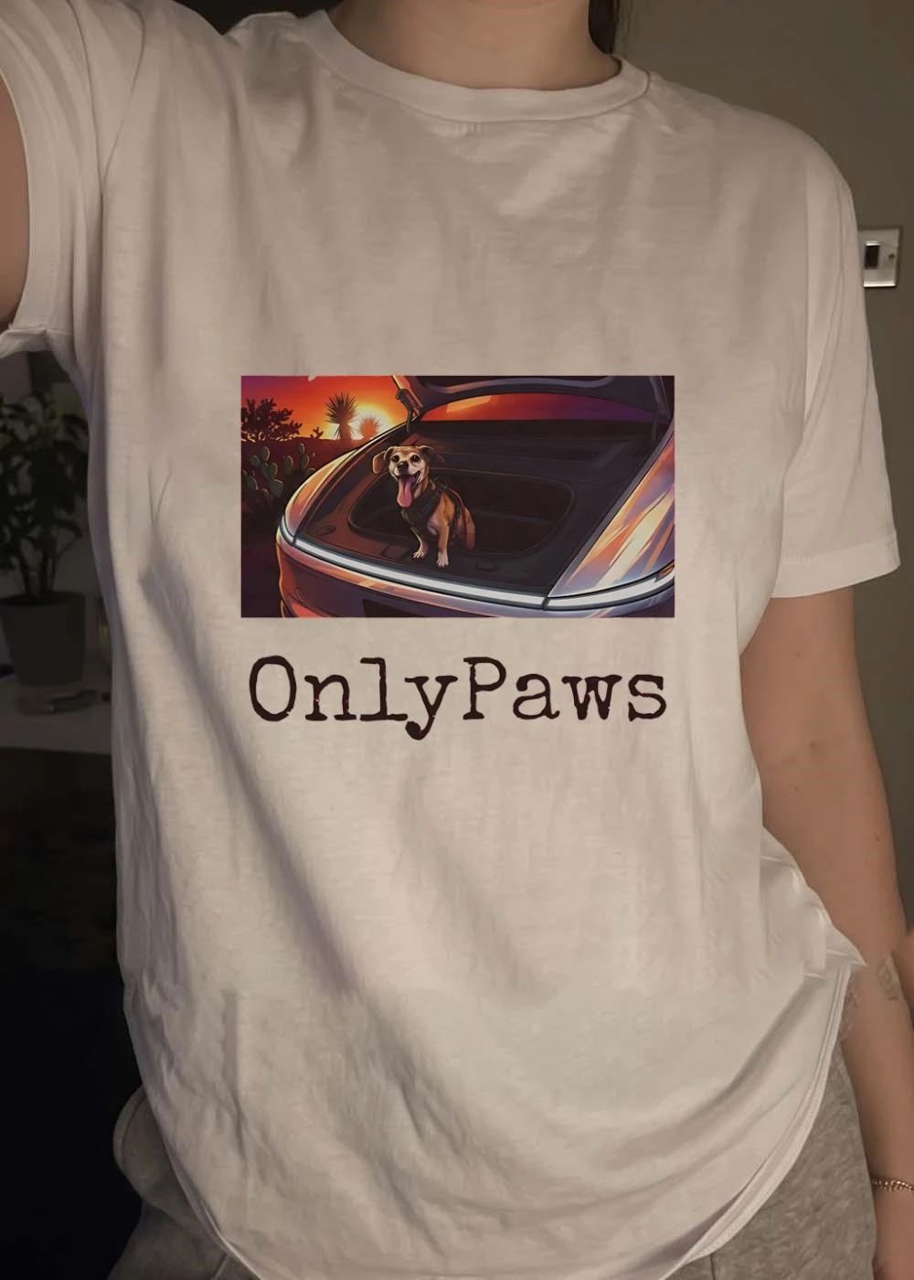 Cute Dog Sitting in Car Trunk OnlyPaws shirt