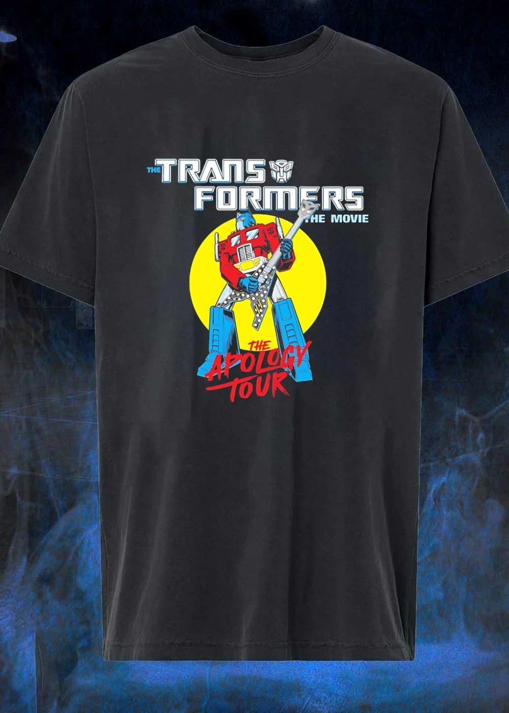 The Transformers The Movie Apology Tour Optimus Prime Playing Guitar T-Shirt