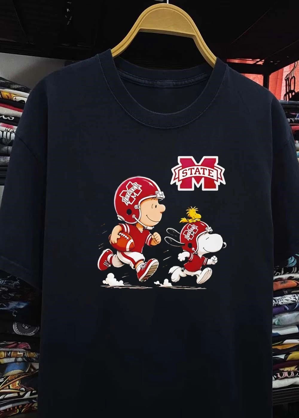 Peanuts Characters Running with Football Mississippi State Bulldogs shirt