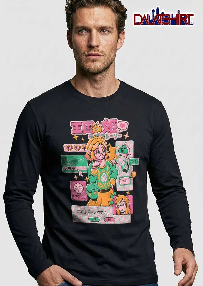 Kingdom Princess Love Story Is This A Date Mood Shy Anime Girl Video Game Ui Retro Cartoon shirt