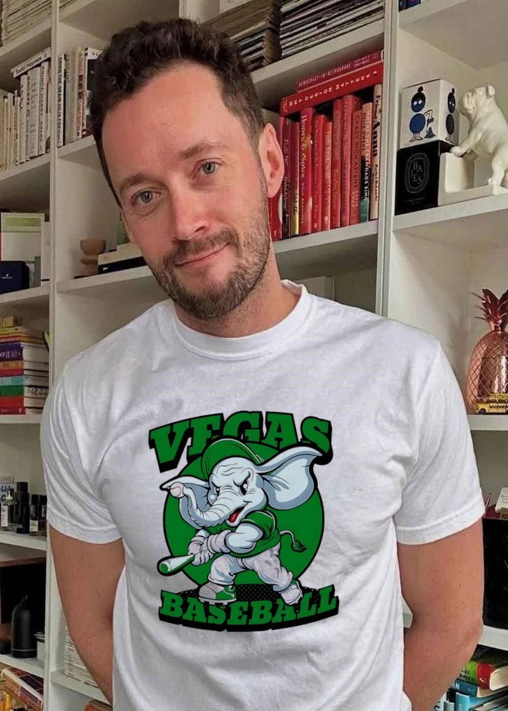 Vegas Baseball Elephant Batting Green Mascot T-Shirt