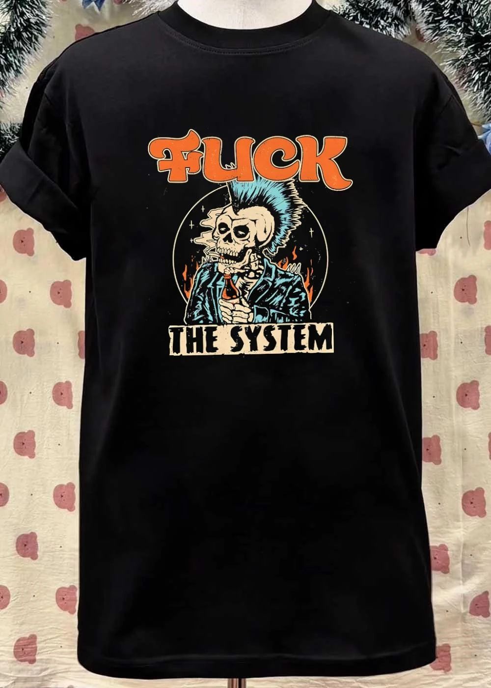 Fuck the System Punk Skeleton Smoking a Beer Unisex shirt