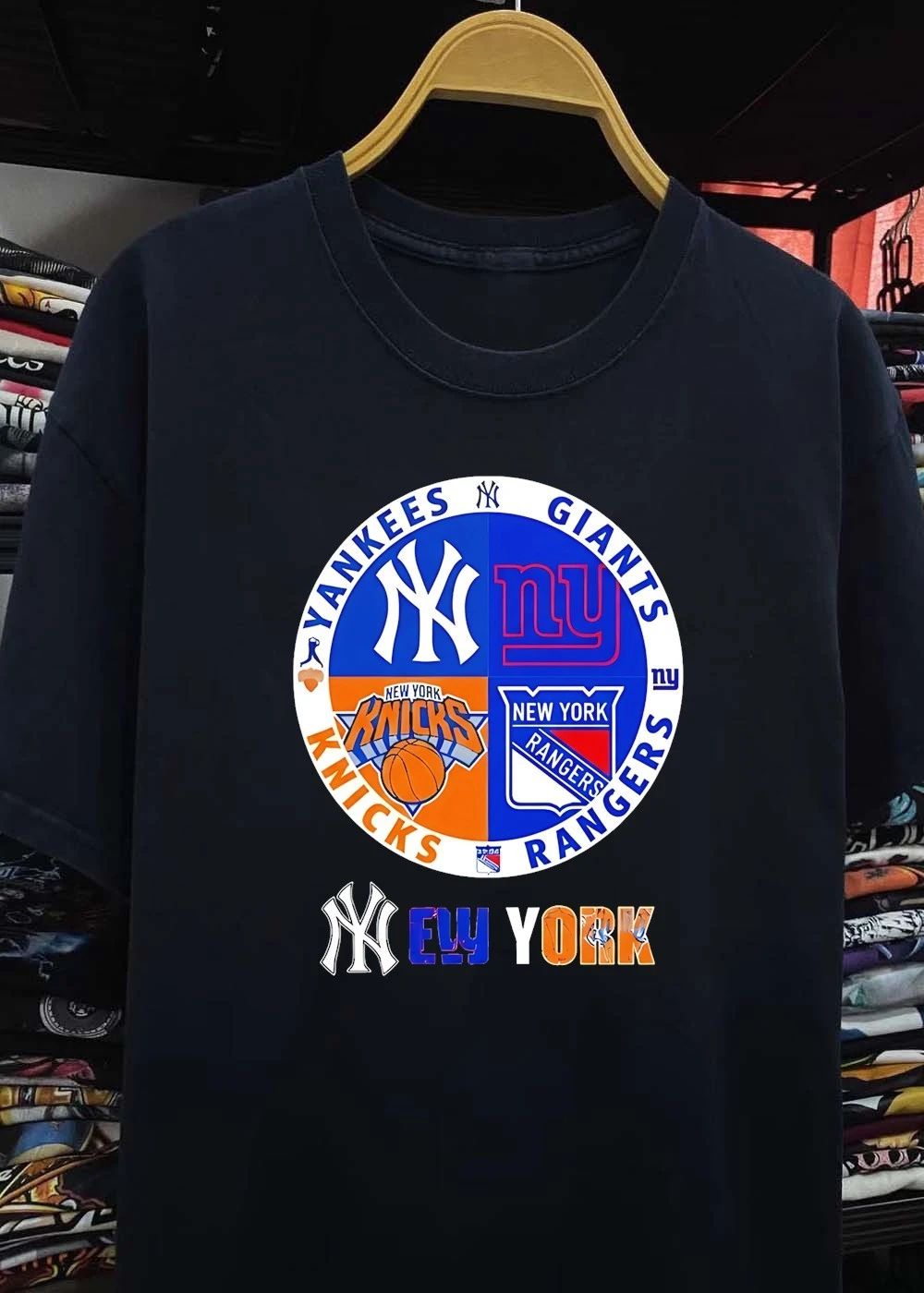 New York Sports Logos Yankees Giants Knicks Rangers T-Shirt