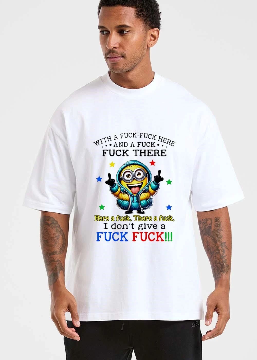 With A Fuck Here And There I Dont Give Cartoon Minion Middle Fingers Stars shirt