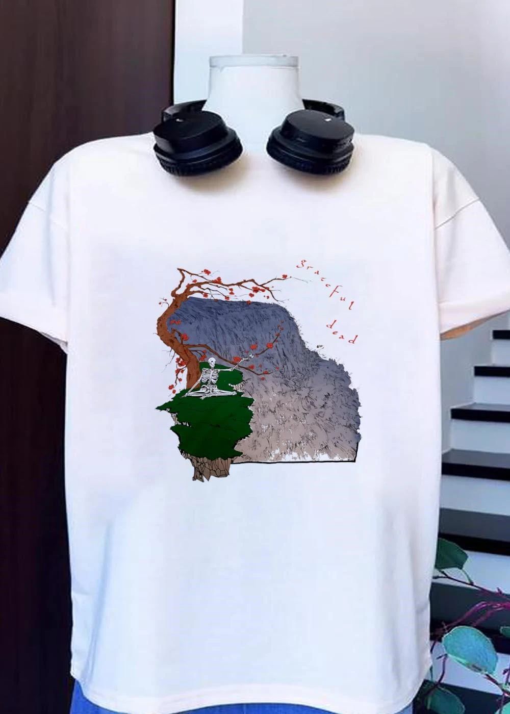 Skeleton Meditating Under Flowering Tree Grateful Dead T-Shirt