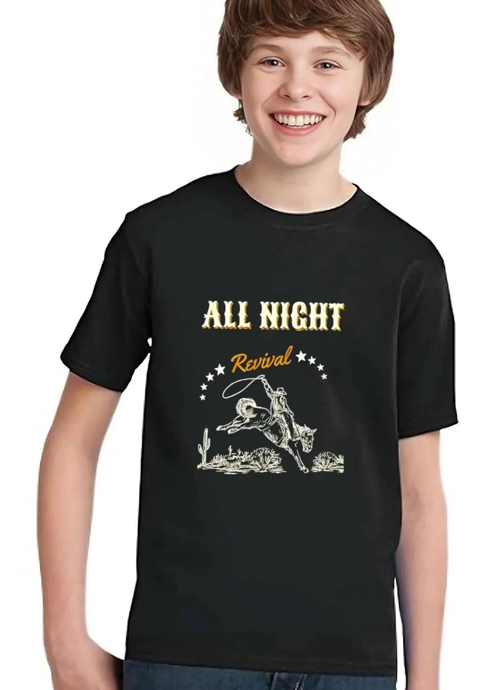 All Night Revival Cowboy Bucking Horse Desert Cactus Line Art shirt