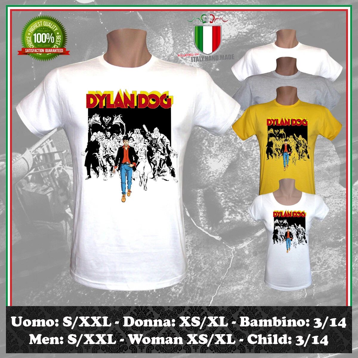 DYLAN DOG HORROR COMIC INSPIRED VINTAGE T-SHIRT T-SHIRT MEN WOMEN CHILD