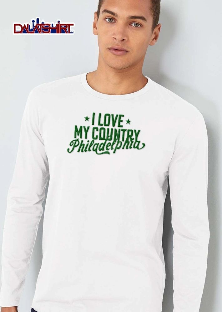 I Love My Country Philadelphia Green Stars Cursive Overlapping Lettering shirt