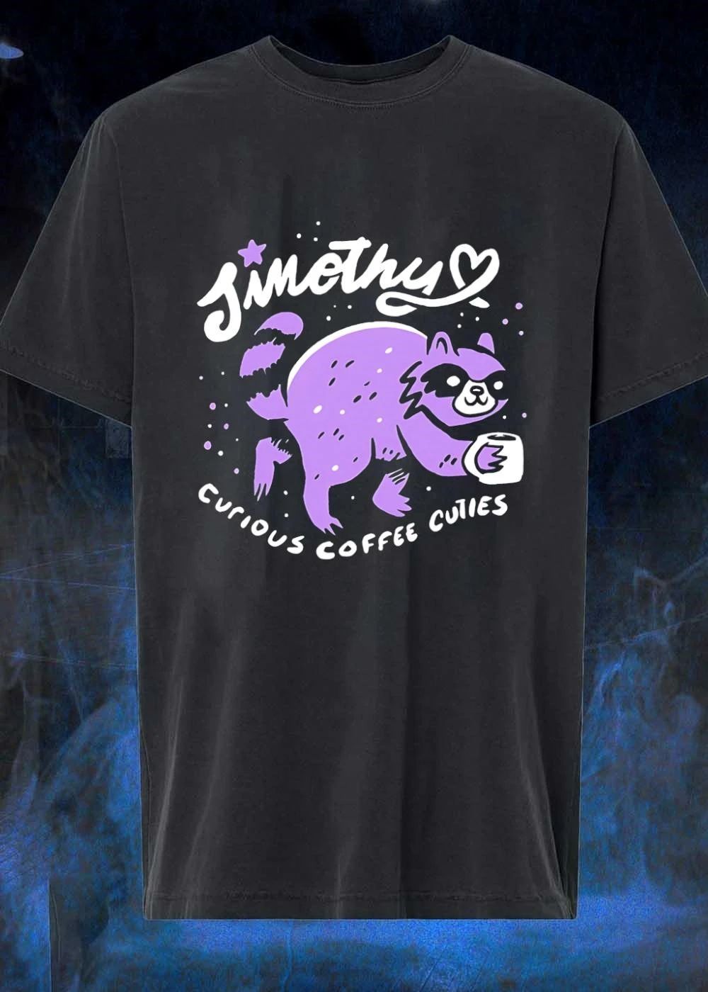 Curious Coffee Cuties Sinothy Raccoon Drinking Cup Shirt