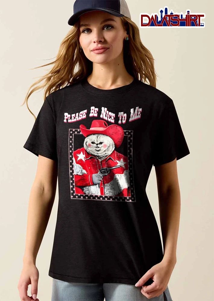 Please Be Nice To Me Cat Red Cowboy Outfit Holding Revolver shirt