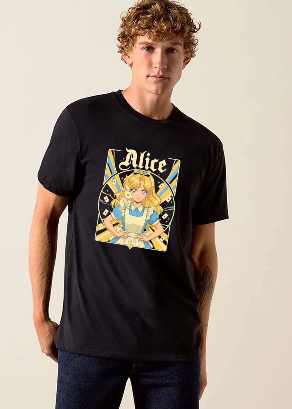 Alice Cartoon Blonde Girl White Rabbit Floating Playing Cards shirt