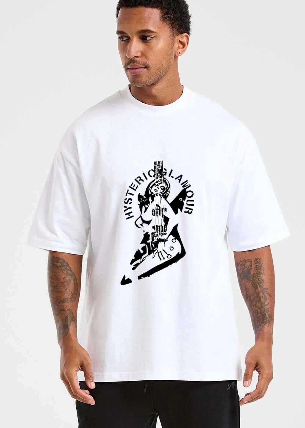 Hysteric Glamour Black White Stencil Girl Electric Guitar shirt