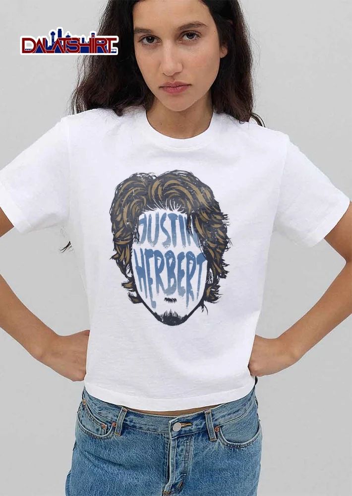 Justin Herbert Distressed Long Hair Beard Silhouette Head Typography shirt