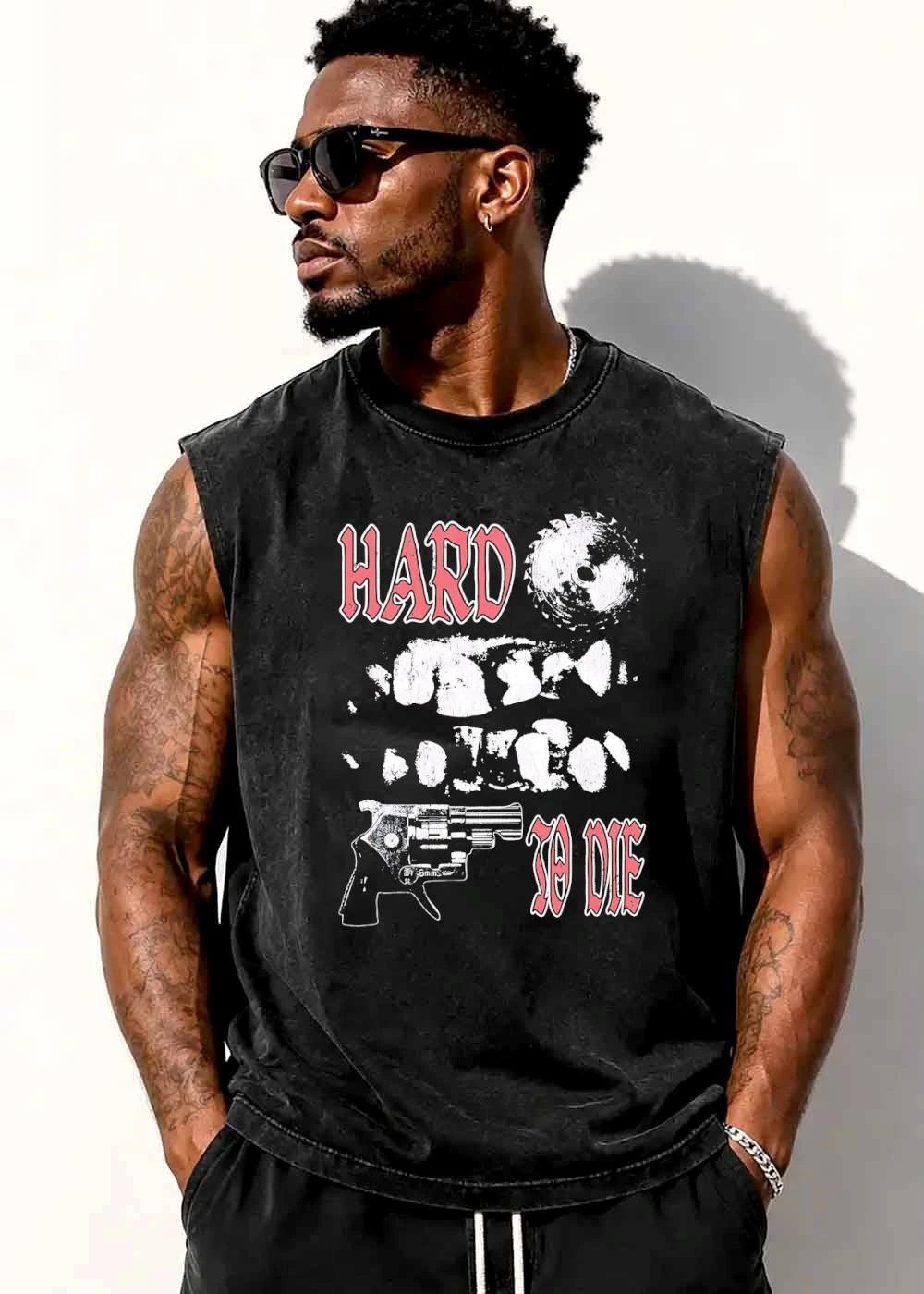 Hard To Die Saw Blade Revolver Handgun Distressed Grunge shirt