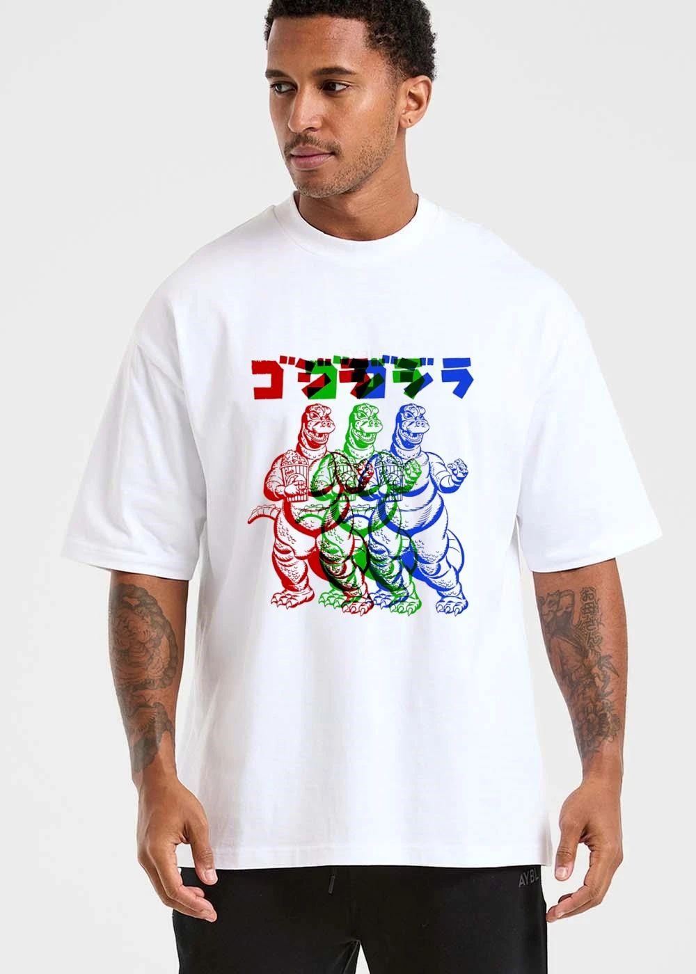 Godzilla Fresh Three Overlapping Monsters Eating Popcorn Cartoon shirt