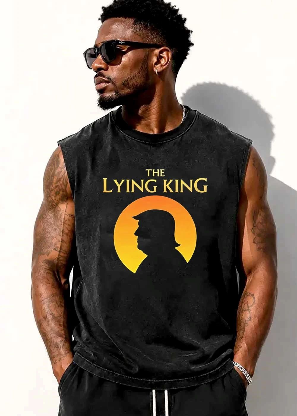 The Lying King Donald Trump Profile Silhouette Orange Sun shirt