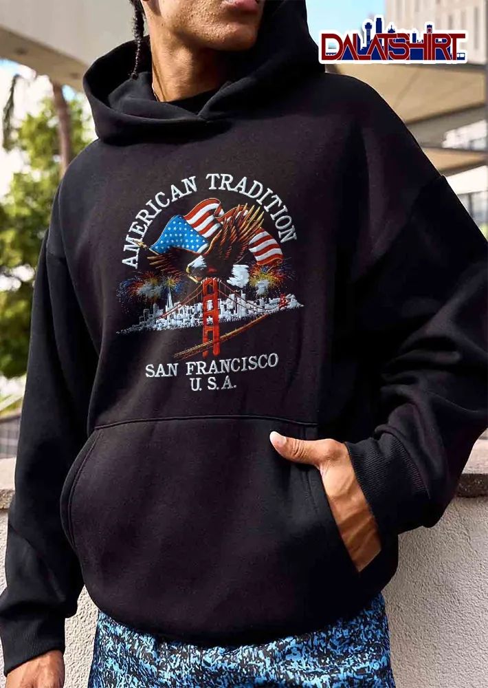 American Tradition San Francisco USA Bald Eagle Golden Gate Bridge Fireworks Flag Cityscape shirt