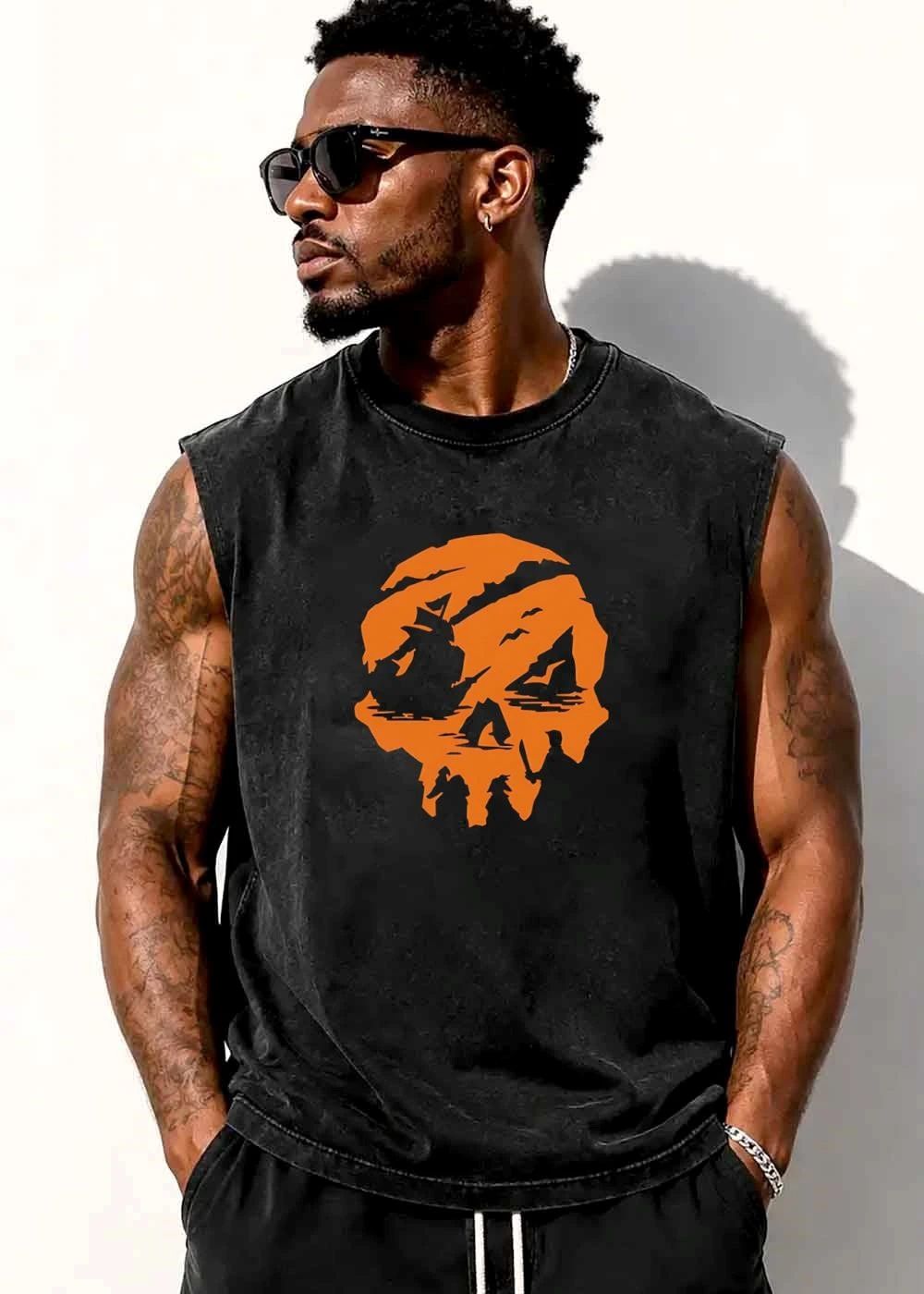 Sea Of Thieves Orange Skull Silhouette Pirate Ship Island shirt