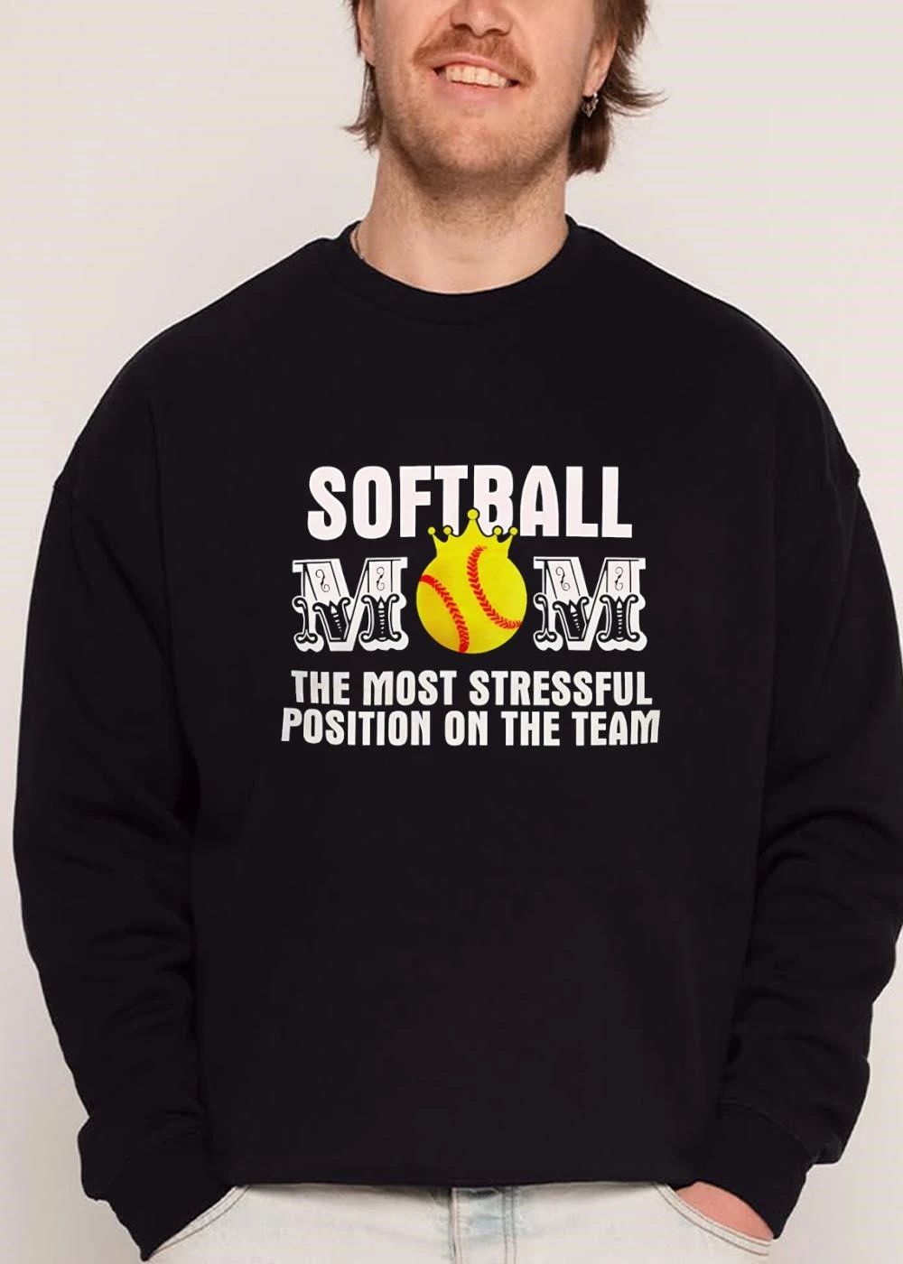 Softball Mom The Most Stressful Position On Team Yellow Crown Ball shirt