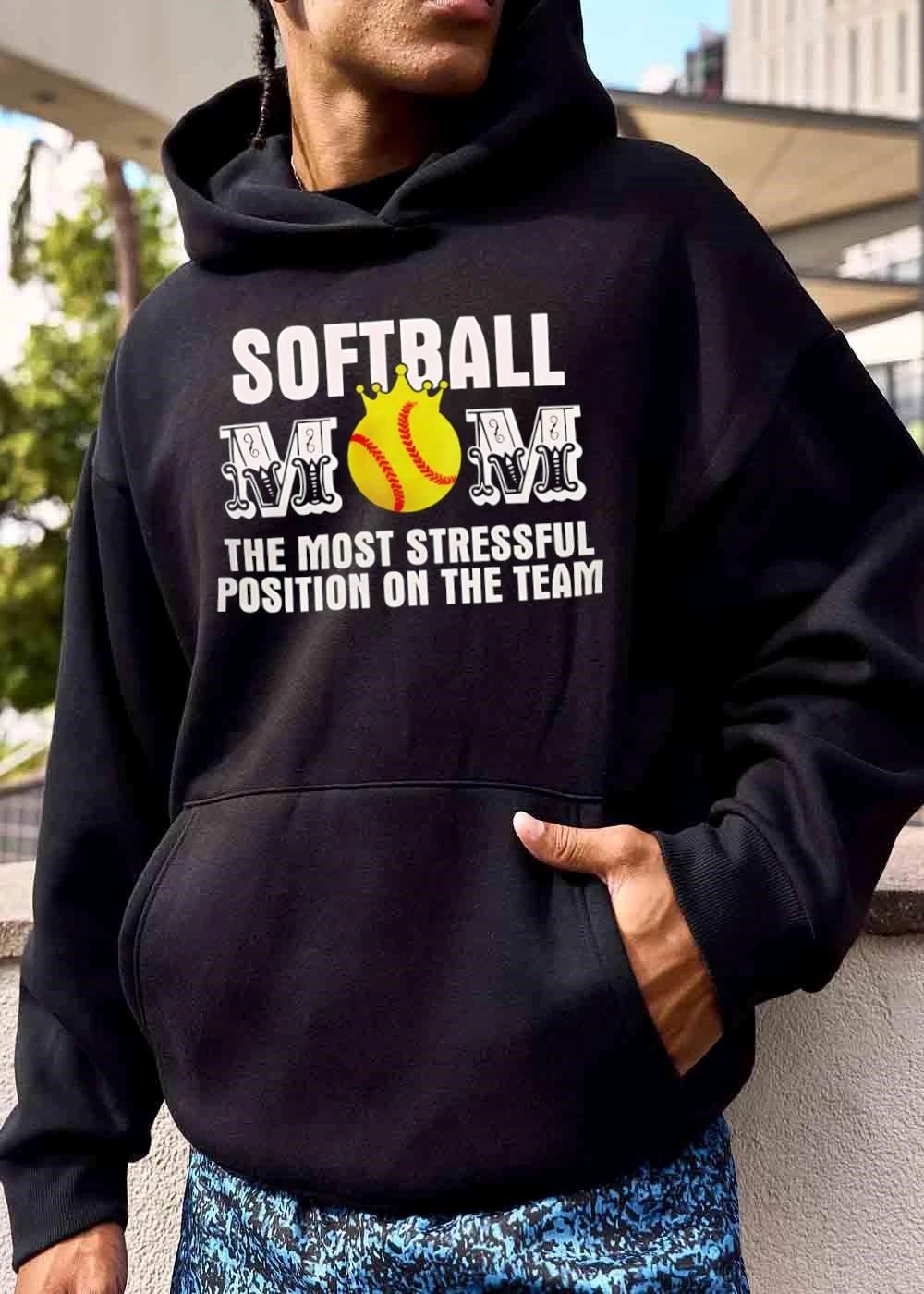 Softball Mom The Most Stressful Position On Team Yellow Crown Ball shirt