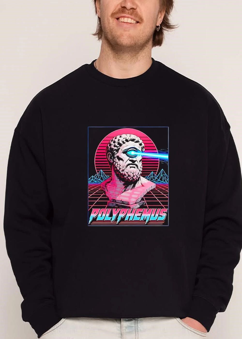 Polyphemus Retro Synthwave Neon Cyclops Bust Glowing Laser Eye Grid shirt