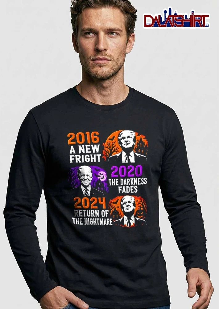 2016 A New Fright 2020 The Darkness Fades 2024 Return Of Nightmare Donald Trump Joe Biden Halloween Portraits shirt