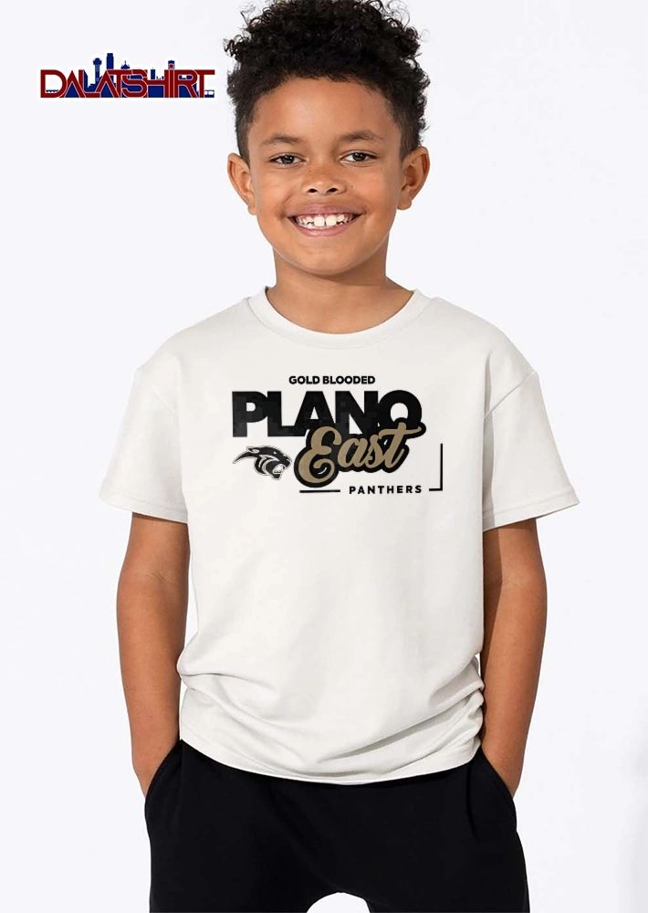 Plano East Panthers Gold Blooded Panther Head Mascot Script Typography shirt