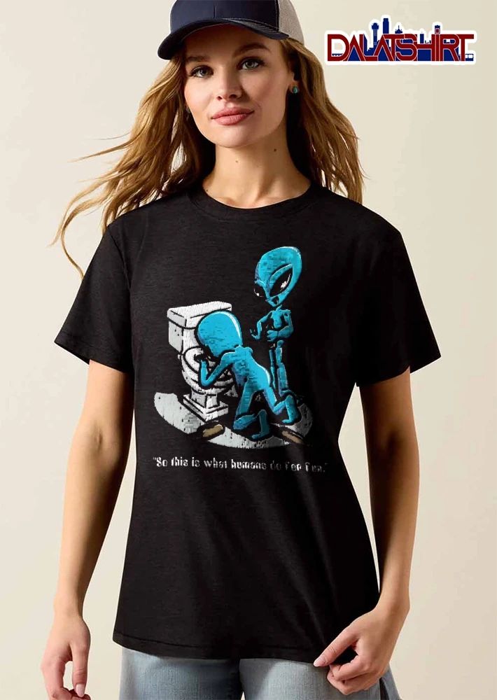 So This Is What Humans Do For Fun Blue Alien Vomiting Toilet Distressed Cartoon shirt