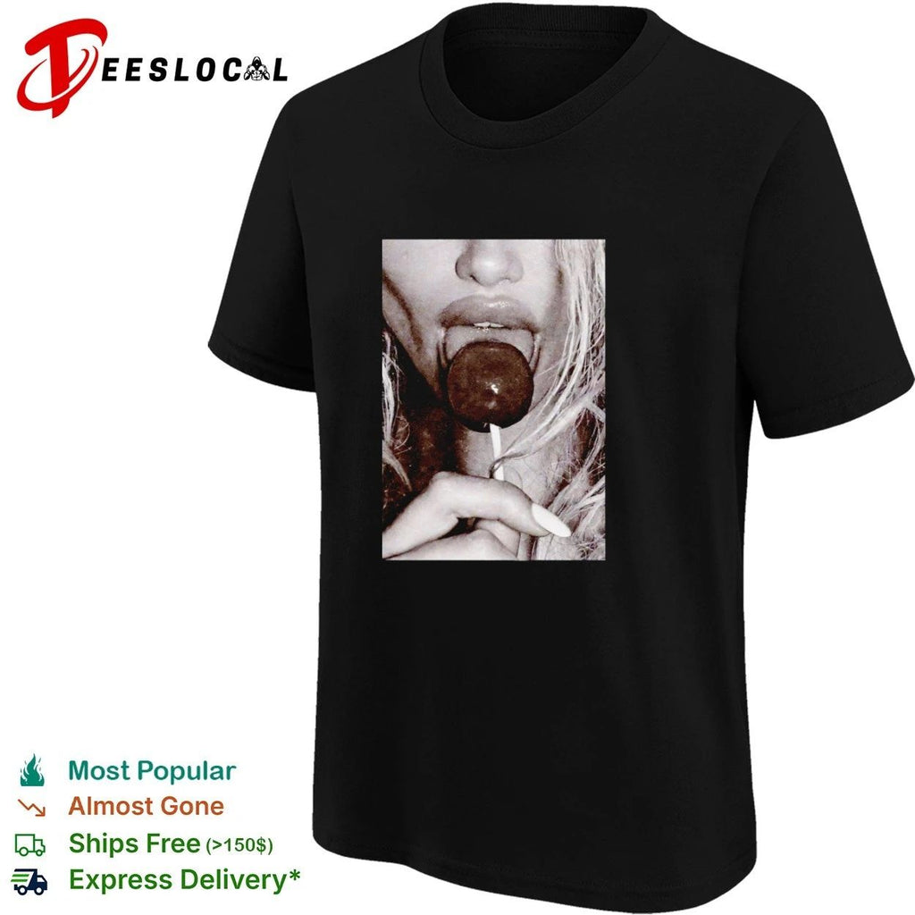 Woman Licking Lollipop black and white T-shirt