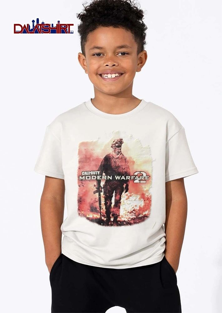 Call Of Duty Modern Warfare 2 Soldier Walking Fire Flames Smoke Distressed shirt
