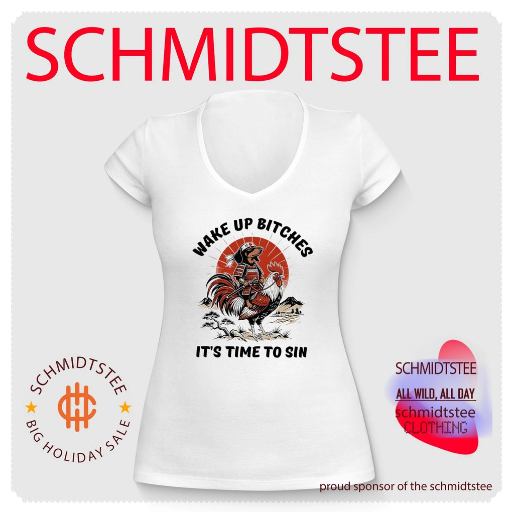 Wake up bitches it’s time to sin Samurai riding Rooster humorous Japanese shirt
